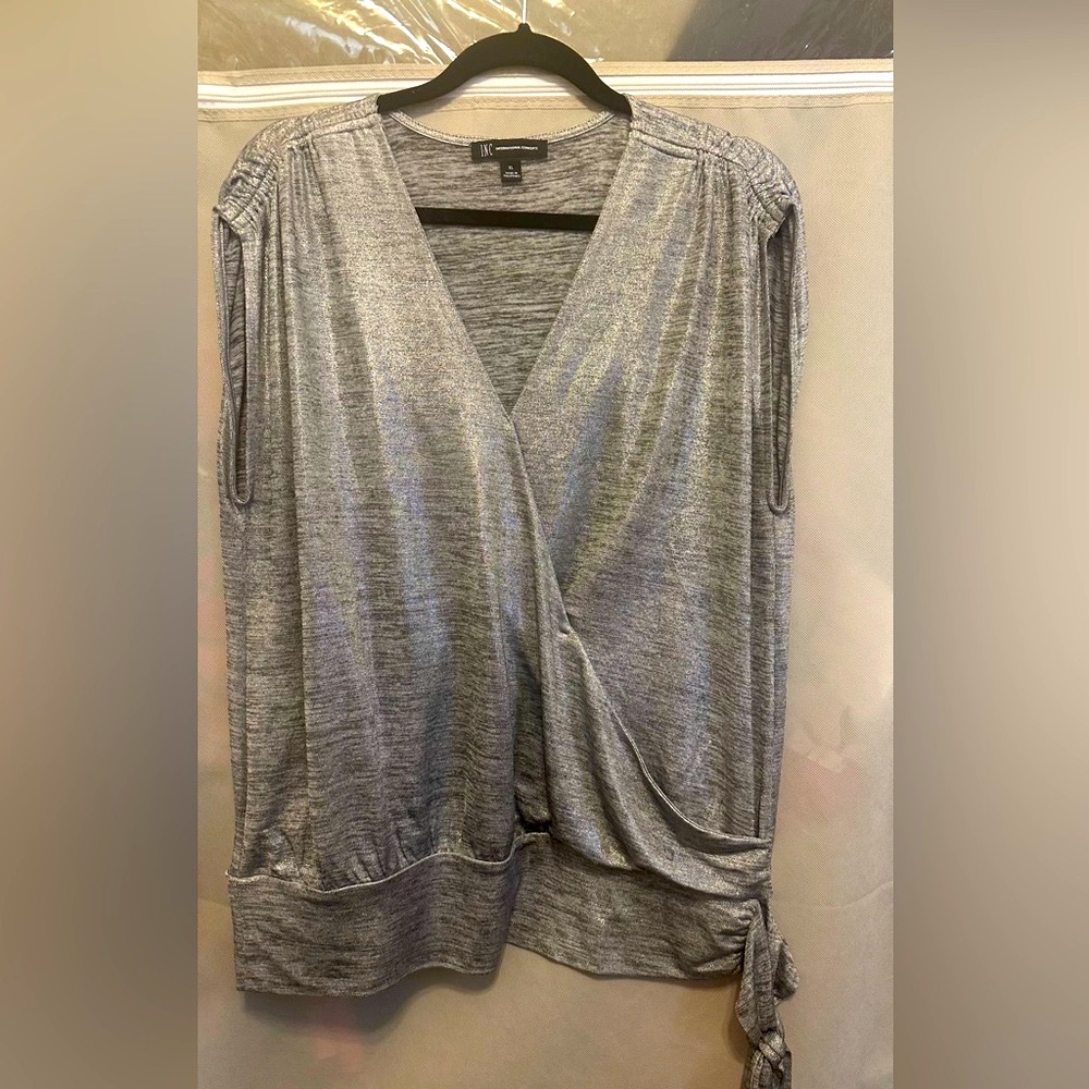 INC International Concepts Silver Sleeveless Wrap Tank Top